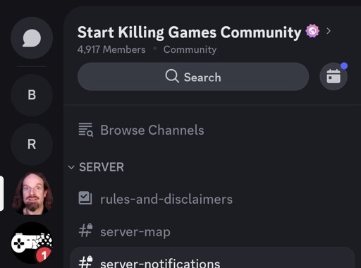 Screenshot of the SKG discord where the name has been changed. The normal icon has also been replaced with Ross Scott's face.