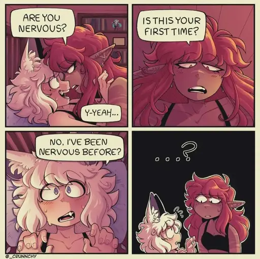 Are you nervous? Y-yeah. Is this your first time? No, I’ve been nervous before? *confused stare*
